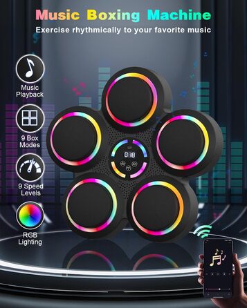 Музична бокс-машина з LED-підсвіткою та Bluetooth, 9 режимів швидкості та лічильник ударів, для дорослих та дітей, 5 ударних подушок