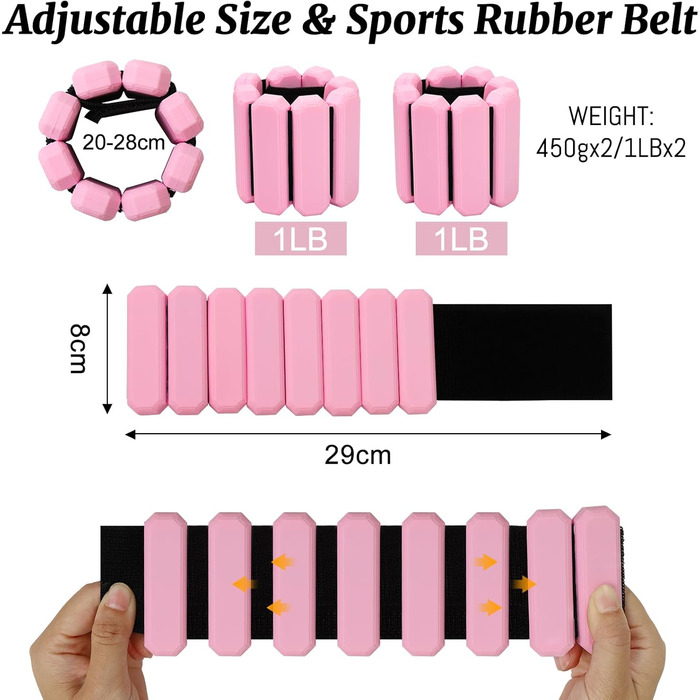 Ваги для зап'ястя та кісточки Omtofo, 2 шт (по 0,45 кг), регульовані, для йоги, танців, пілатесу, аеробіки, кардіо, ходьби, зелено-рожеві