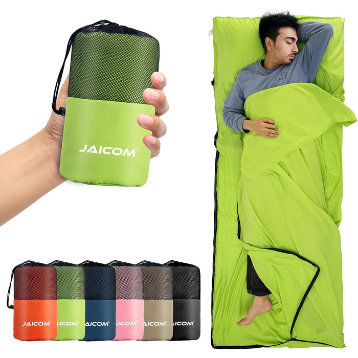 Спальний мішок туристичний, ультралегкий, 2в1, з мікрофібри, для подорожей, зелений