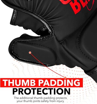 MMA рукавички BEAST RAGE для чоловіків та жінок, регульована підтримка зап'ястя, відкрита долоня, рукавички для бойових мистецтв, греплінг, спаринг, муай-тай, кікбоксинг, Taekwondo (L-XL, Червоні)