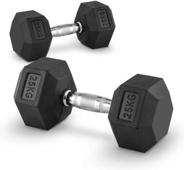 Гантель Technofit Hex 25 кг з гумовим покриттям, шестигранна для силових тренувань, бодібілдингу та фітнесу