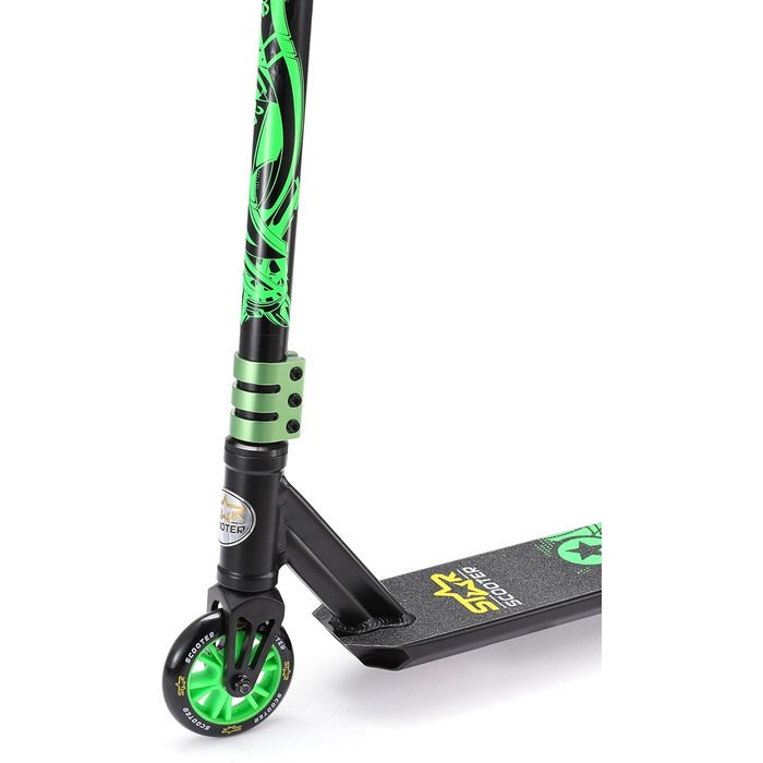 Трюковий самокат STAR SCOOTER Pro Sport для дітей від 5 років, алюмінієвий, 110 мм, HIC компресія, чорний/зелений