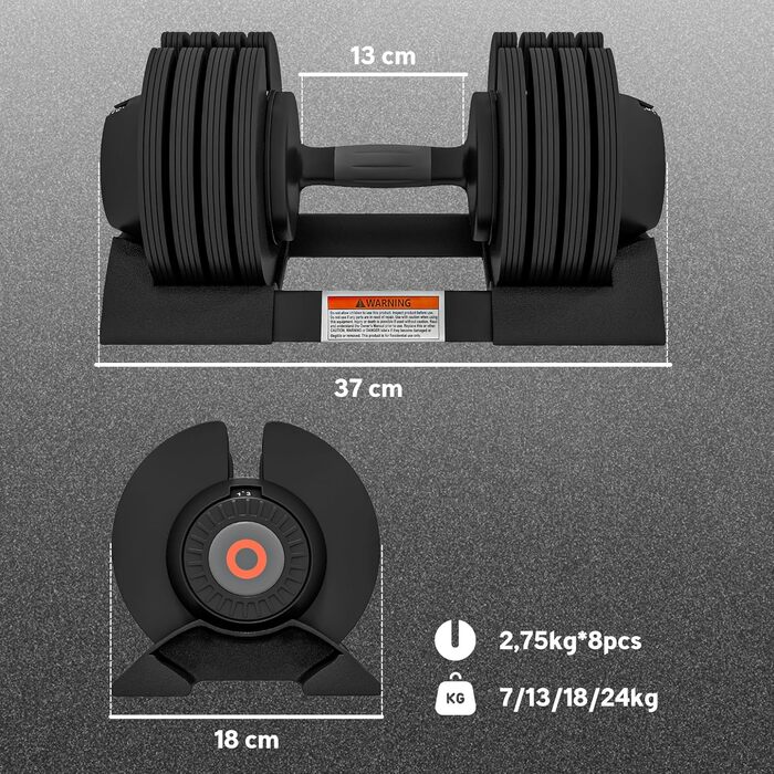 Регульовані гантелі SPORTNOW 3.5-20 кг / 7-24 кг з підставкою, неслизькі ручки, комплект гантелей з пластику для дому та фітнес-залу (24 кг)