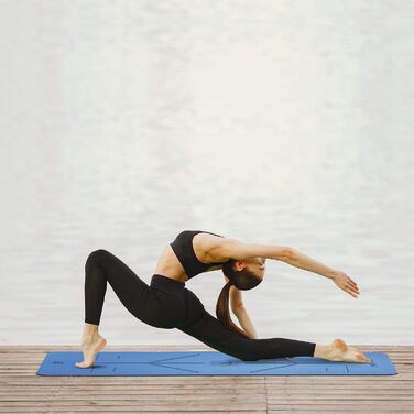 Йога-мат Yoga World Alignment, нековзкий TPE, екологічний, товстий, для пілатесу та домашніх тренувань, розмір 182,9x66 см, синій