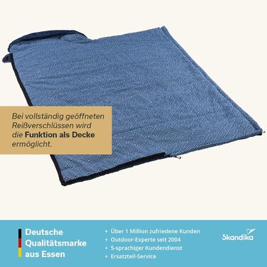 Спальний мішок Skandika Dundee Flanell: бавовна, преміум-якість, з'єднується, двомісний, 3 сезони, до -20°C, 220 x 80/160 см, Outdoor, Indigo, для кемпінгу