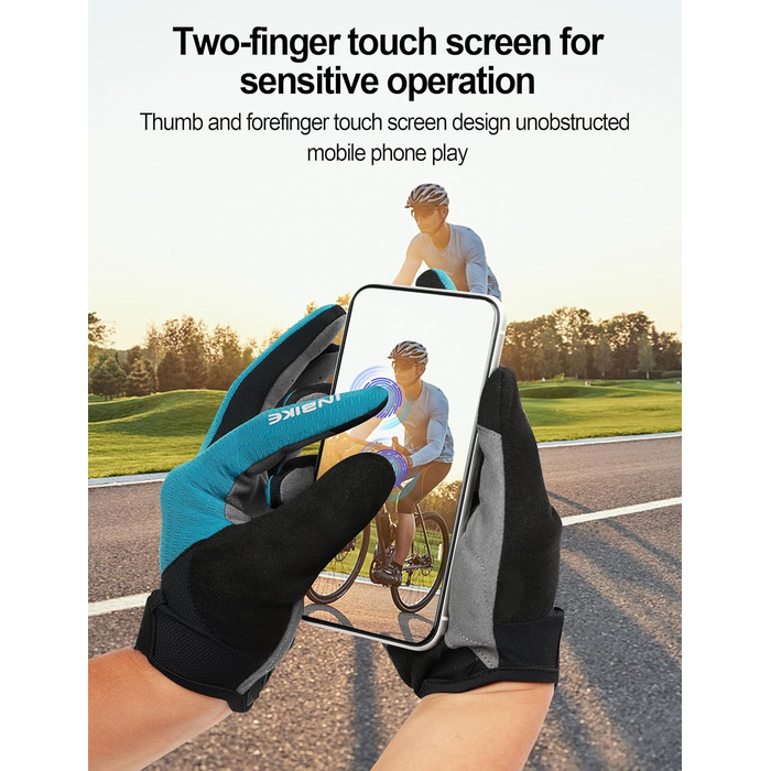 Велосипедні рукавички INBIKE для чоловіків, 2 пальці, сенсорний екран, ударостійкі, дихаючі, IHC406 (Блакитний, S)