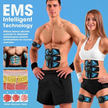 Електричний тренажер для пресу EMS, пристрій для стимуляції м'язів, USB-зарядка, 8 режимів тренування та 19 рівнів інтенсивності для пресу, рук, стегон та ніг, для жінок та чоловіків (блакитний)