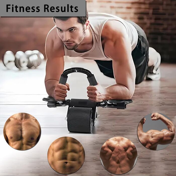 Ролер для пресу Ab Roller з підтримкою ліктів, тренажер для пресу з автоматичним відскоком, ролер для пресу з килимком для колін для чоловіків та жінок, тренування пресу на подвійних колесах, стабільний, чорний