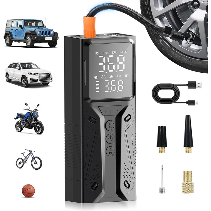 Портативний електричний насос Gerbala 6000mAh, 150PSI з цифровим дисплеєм і LED-ліхтарем для авто, велосипедів, м'ячів