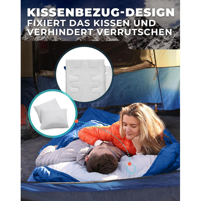 Сплячий мішок KingCamp для двох осіб, зимовий, для кемпінгу, блакитний. Зручний та теплий спальник для відпочинку на природі.