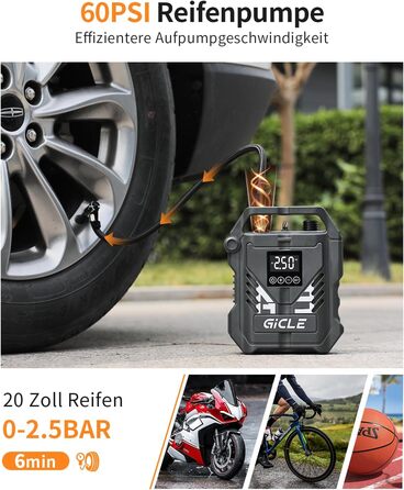 Електричний насос GICLE 60PSI для SUP, SUP-дошок, надувних човнів, велосипедів та наметів. Двоступеневий, швидка підкачка 12V