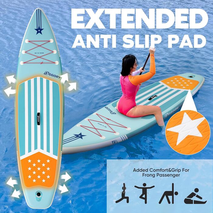 Надувний SUP-борд Extra Breites: Дошка для Stand-Up Paddle з фіном, ручним насосом, для подорожей (Смуга м'яти)
