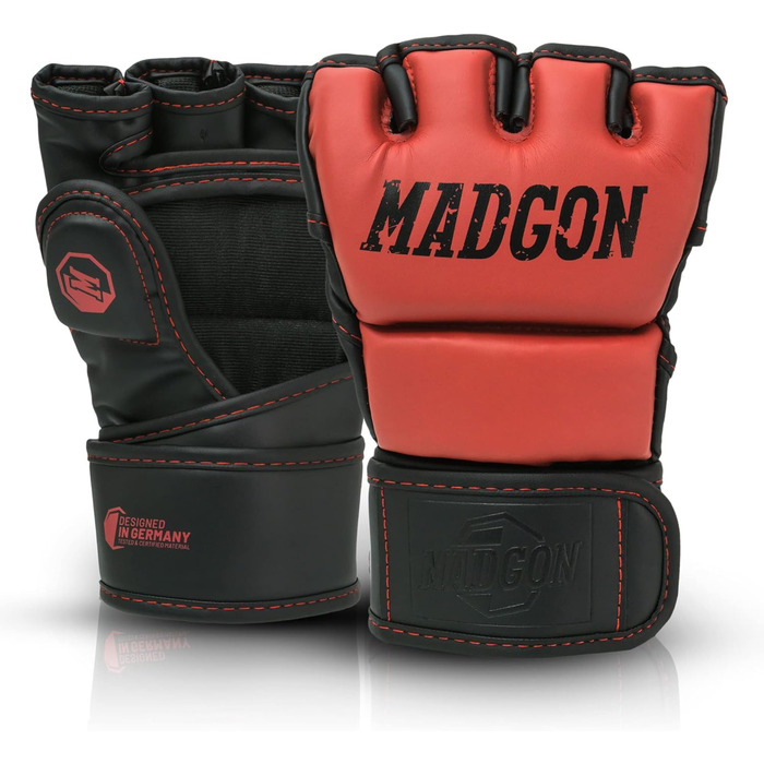 Преміум рукавички MADGON для MMA, греплінгу, спарингу, крав мага, муай-тай, боксу, універсальні, чорні/червоні, S, для чоловіків і жінок