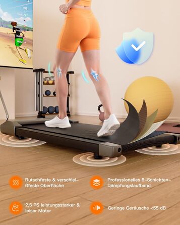 Walking Pad Lacuffy 2.5 HP: Біговий килимок для дому зі столом, Smart App, 136 кг, сірий, 80 см