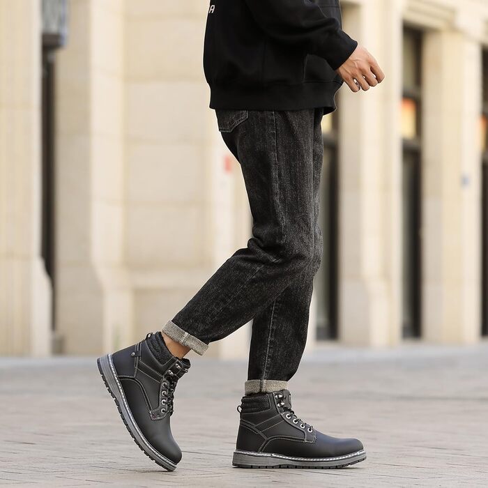 Чоловічі зимові черевики ANALEAF - теплі зимові чоботи для вулиці, водонепроникні, з антиковзкою підошвою, трекінгові, зелені (чорні, 42 EU)