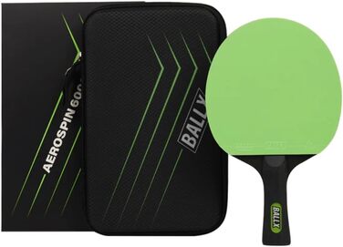 Настільна тенісна ракетка BallX Pro Carbon, 7 шарів, 2,0 мм губка, двостороннє 5-зіркове покриття (чорне і зелене), чохол, AeroSpin 6000 Carbon