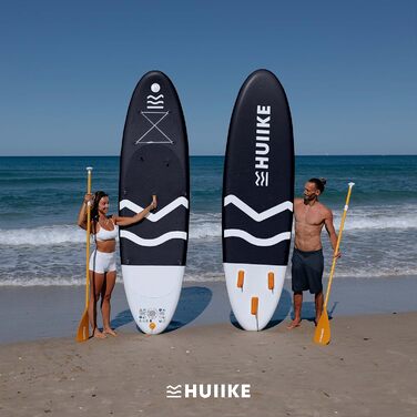 Надувний SUP-борд HUIIKE Stand Up Paddle Board з аксесуарами: весло, фіни, насос. Стабільний та міцний SUP-борд 305x84x15 см, до 130 кг. Enjoyer Black - Essential