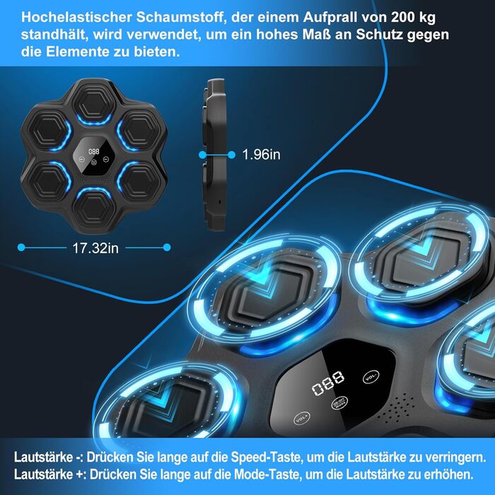 Музична боксівська машина Beatpunch LED з боксерськими рукавичками. Smart боксівська машина для дому, чорна. Підходить для дорослих та дітей.