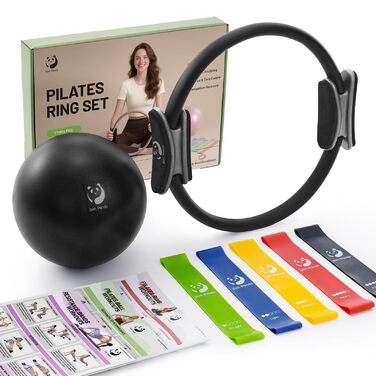 Pilates Ring Slim Panda з м'якими ручками, 35 см, набір: кільце, м'яч, гуми, інструкція, сумка (Чорний)