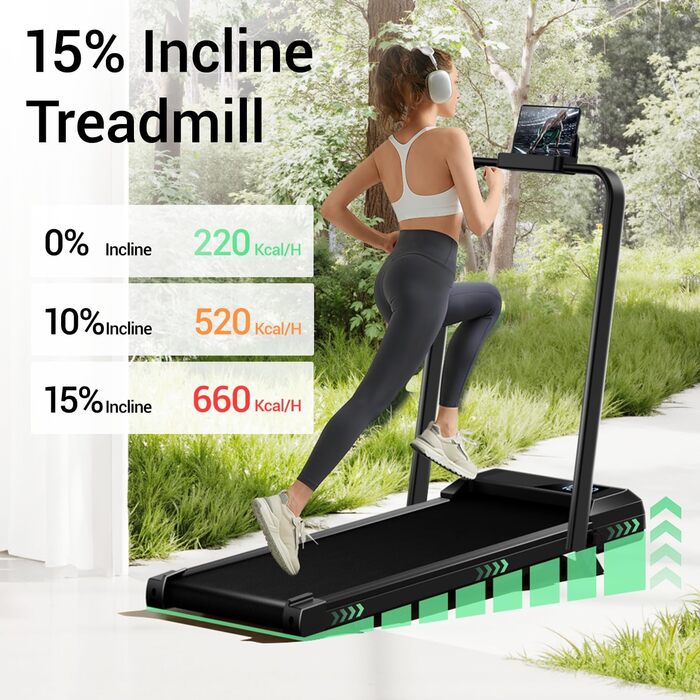 Біговий тренажер для дому складний, 12 км/год, з нахилом 15%, Walking Pad, максимальне навантаження 136 кг