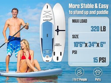 Надувна SUP-дошка Surfstar 320x86x15 см з технологією зварювання, універсальна дошка для веслування стоячи та каякінгу для дорослих, підвищена стійкість, з кріпленням для камери та сидінням для каяка, для риболовлі та активного відпочинку