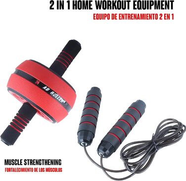 Набір для дому Calma Dragon 2-в-1: ролер для пресу та скакалка, фітнес-тренажер, червоний