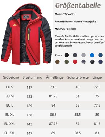 TACVASEN чоловіча тепла зимова куртка з капюшоном, водонепроникна, червона
