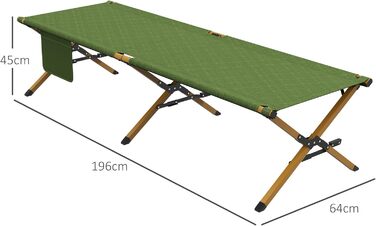 Розкладне ліжко для кемпінгу Outsunny - 196x64x45 см, до 200 кг, темно-зелене. Ідеально для відпочинку на природі, вдома та в саду.
