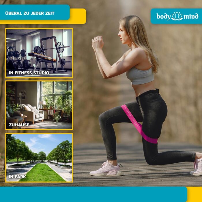 Еластичні стрічки для фітнесу Body & Mind® 5 шт. - набір стрічок для силових тренувань, йоги, пілатесу та фітнесу; 100% латекс (рожевий)