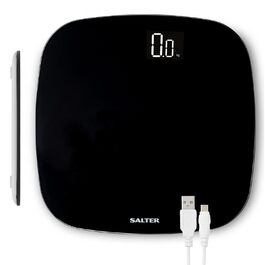 Електронні ваги для ванної Salter 9221 BK3R, USB, акумулятор, вигнута платформа, до 180 кг, чорні, тонкий дизайн