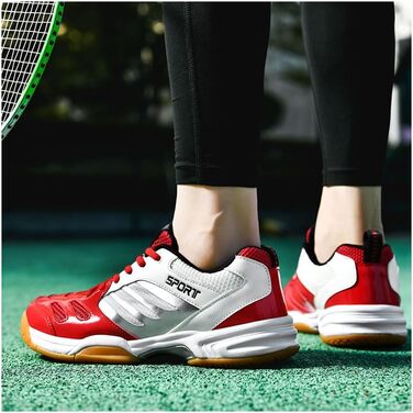 Волейбольні кросівки для чоловіків та жінок, кросівки для бадмінтону, білі залкові кросівки для спорту, дитячі волейбольні тренувальні кросівки, амортизація, антиковзаюча підошва, біло-червоні (42 EU, широка ширина)