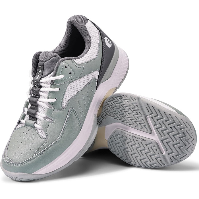 Жіночі тенісні кросівки FitVille Extra Wide (широкі) - дихаючі, для занять тенісом, бадмінтоном, фітнесом, ходьбою. Кольори: авокадо, сірий, розмір EU 42.