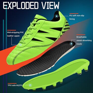 Дитячі футбольні бутси Littleplum - зелені, розмір 36 EU, для футболу та активного відпочинку