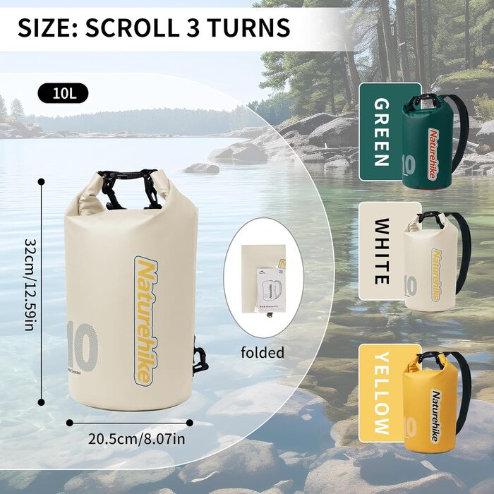Водонепроникний рюкзак Naturehike Dry Bag – 15L/10L. Сумка для каякінгу, човнів, риболовлі, рафтингу, плавання, сноубордингу (Білий, 10L)