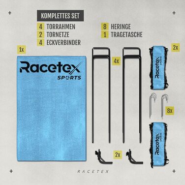 Дитячий набір з 2 футбольних воріт Racetex з посиленою скловолоконною рамою та сумкою для транспортування, для саду або парку, світло-блакитні