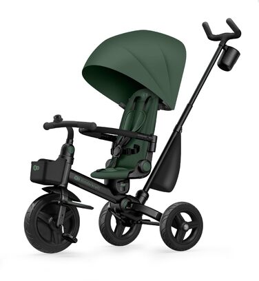 Триколісний велосипед Kinderkraft Aveo для дітей від 9 місяців до 25 кг, з батьківською ручкою, компактно складається, обертовий сидіння, розкладний капюшон з сонцезахистом, з тримачем для напоїв та кошиком, Рожевий