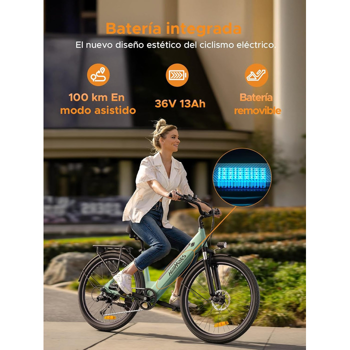 MileCity1 26'' електровелосипед для дорослих, 7-ступеневий, знімний акумулятор 36В 13Аг, швидкість 25 км/год, запас ходу 80–100 км, міський електровелосипед для щоденних поїздок, водонепроникний IP65