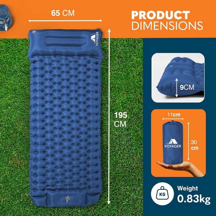 Односпальний килимок для кемпінгу Voyager Single Ultraleicht: самонадувний, легкий, з тканини Nylon + TPU, з сумкою, для подорожей та відпочинку на природі