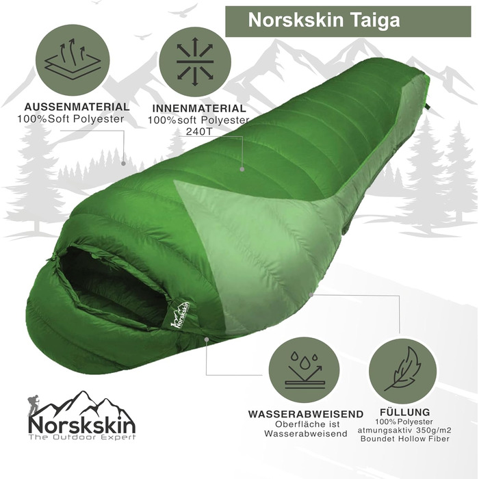 Сплячий мішок Norskskin 4 пори року, 0°C - -23°C, довгий (230x82 см), водонепроникний, з кишенею для подушки