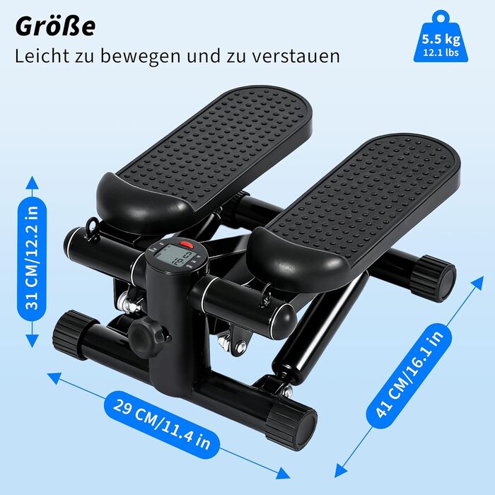 Міні степер 2-в-1 з тросами та LCD-дисплеєм для дому - регульований опір, фітнес для ніг та рук