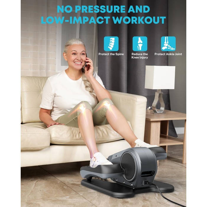 Еліптичний тренажер Gonex під стіл для літніх людей, електричний, з пульт дистанційного керування, 16 рівнів швидкості, ручний та автоматичний режими, сірий