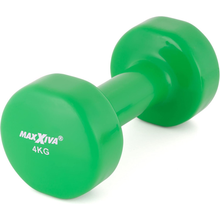 Гантелі MAXXIVA 2x4 кг з вініловим покриттям, стальний стрижень, короткі, для фітнесу, силових тренувань, зелений колір