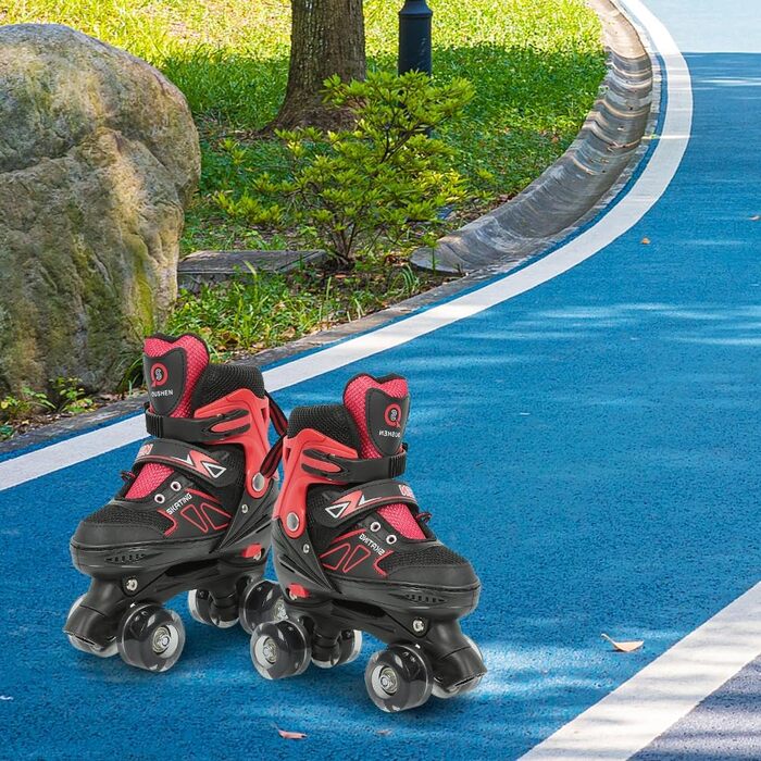 Дитячі ролики Supfine Inlineskates – зручні ролики з підсвічуванням, регульовані розміри 31-38 (S/M), для дівчаток та хлопчиків, червоно-чорні