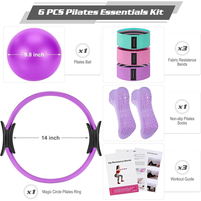 Набір для пілатесу: фітнес-кільце, фітбол та аксесуари для дому. Ідеальний набір для жінок, розтяжки та фітнесу