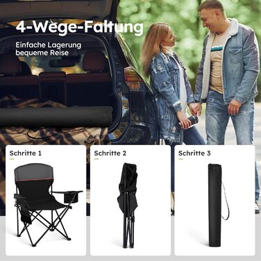 Набір з 2 шт. складаних стільців для риболовлі та відпочинку на природі High Point Sports, до 120 кг, з підстаканником та відділенням для охолодження, чорний