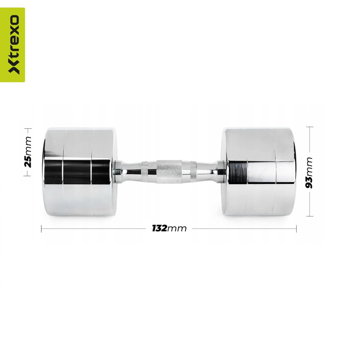 Набір гантелей XTREXO 2 шт. (2.5-12 кг) з хромованою поверхнею, сталеві, з неслизьким грифом – для силових тренувань вдома та у спортзалі
