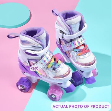 Ролики дитячі та жіночі ERAN з LED підсвіткою, комфортні, для початківців та підлітків, подарунок на Різдво та день народження (Райдужний фіолетовий, S)