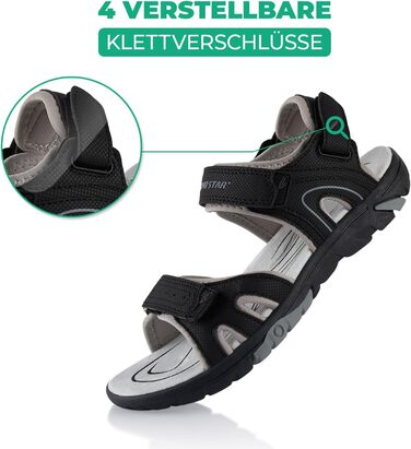 Сандалі трекінгові жіночі та чоловічі Fusskleidung літні легкі, з міцною підошвою, 43 EU, чорні