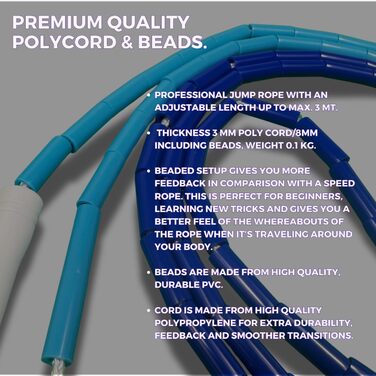 Стрибкове канат Elevate Rope Professionelles Perlen - 3м, регульований, якісні намистини та полішнур - для фрістайлу, кардіо та трюків, підходить для будь-якого рівня та використання в приміщенні/на вулиці