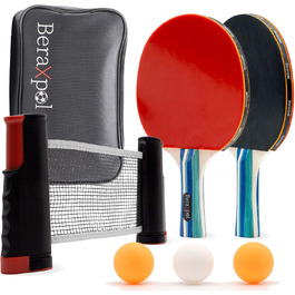 BERAXPOL Набір для настільного тенісу Premium, портативний, все в одному | М'ячики, сітка, сумка | Для сім'ї, подарунок